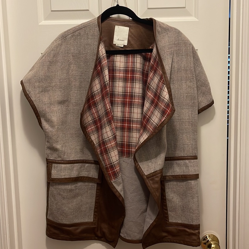 Anthropologie Elevenses plaid/wool vest/cape jacket - Picture 3 of 5